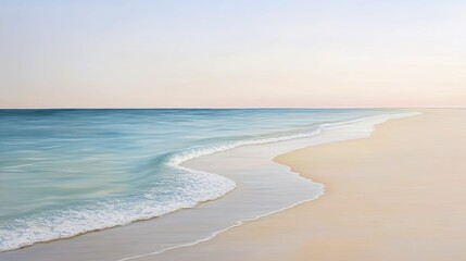 Sandy Shore Serenity: Tranquil Beachscape with Azure Sky and Golden Sand, Perfect for Relaxation and Reflection