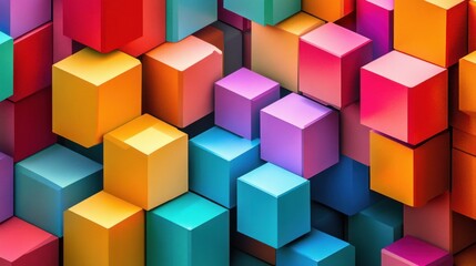 Naklejka premium Abstract Colorful Cubes 3D Render: A vibrant composition of multicolored cubes creating a dynamic and visually captivating abstract artwork.