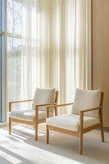 Fototapeta premium Spacious living room with sliding glass doors leading to the outdoors.