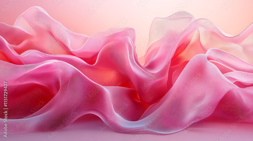 Poster flowing pink fabric drapes in soft waves capturing light and texture in a tranquil setting