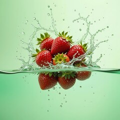 strawberry falling into water, Fresh Strawberries Splashing in Water, a Vibrant Food Image