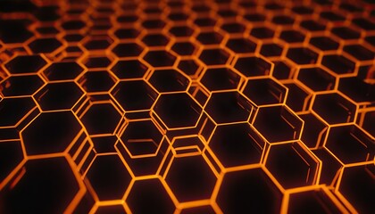 A black hexagon pattern with orange and black hexagons in the center. 59