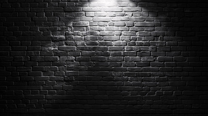 A brick wall with a light shining on the black