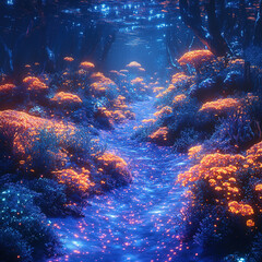 Obraz premium glowing underwater plants in coral areas of the ocean