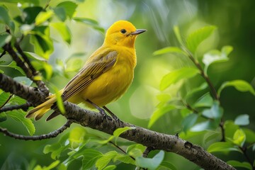 A yellow bird sitting on a branch of a tree