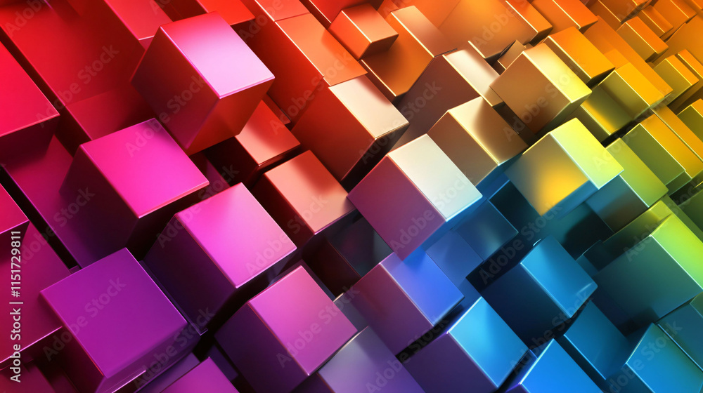 Poster Colorful Three-Dimensional Cubes Creating a Vibrant Abstract Pattern in an Artistic Representation