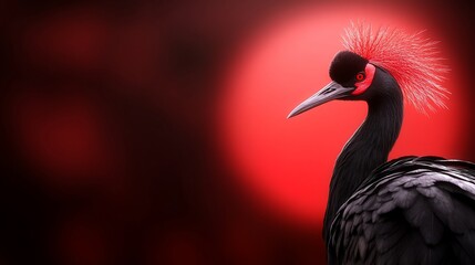 Fototapeta premium Elegant black crane with vibrant red background.