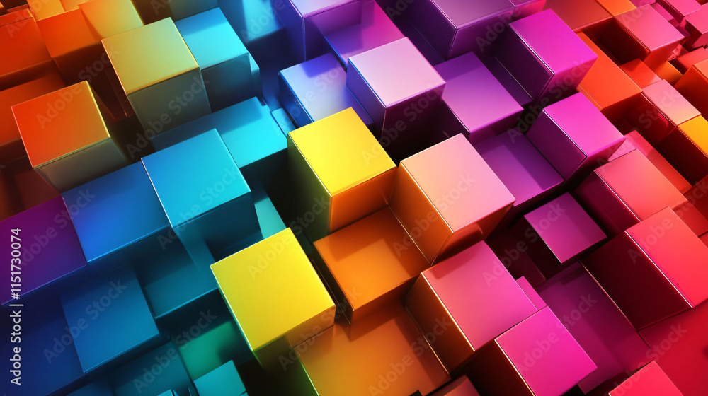 Poster colorful cubes create a vibrant abstract pattern in a digital art composition