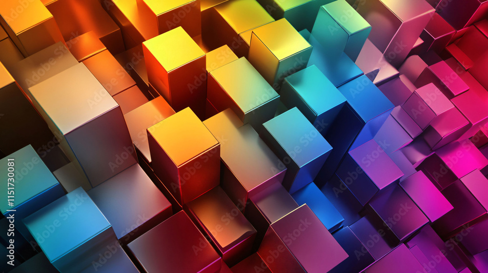 Aufkleber colorful abstract arrangement of three-dimensional cubes creating a vibrant visual texture