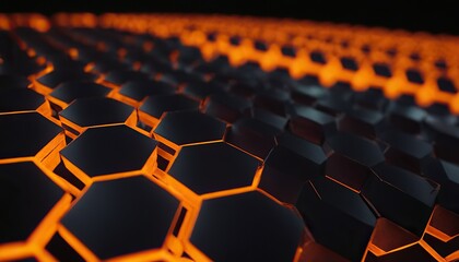 A black hexagon pattern with orange and black hexagons in the center. 50