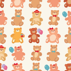 A delightful textile featuring a vector seamless pattern of brown bears. Cute cartoon style.