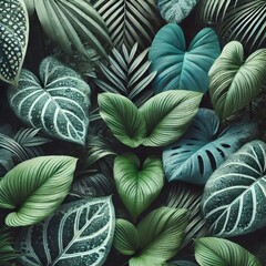 Beautiful green leaves plant background. Tropical leaves concept
