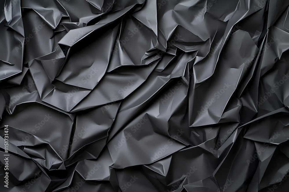 Poster a textured background of crumpled black paper, showcasing intricate folds and creases. ideal for des