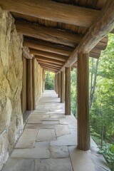 Obraz premium Picturesque winding path through lush garden leading to charming countryside home.