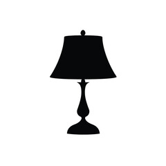 A black silhouette of a table lamp icon on a white background with simple shapes vector graphics no shadows no gradients