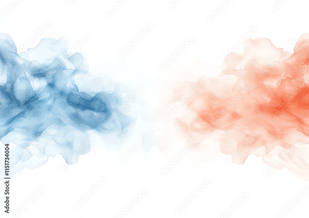 Poster abstract clouds of blue and red smoke collide in the center, creating a dynamic and vibrant visual o
