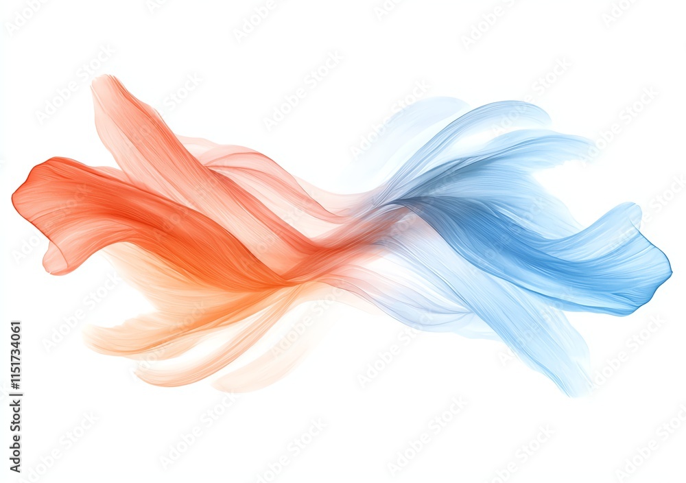 Poster abstract swirls of blue and red intertwine on a white background, creating a sense of dynamic moveme