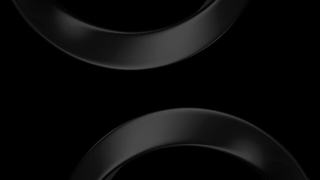 Showcasing the cyclical motion of black rings, this abstract 3D animation features a minimalist design and metallic shine, offering a sleek touch for modern projects. 
