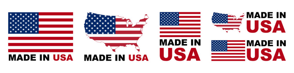 Made in USA badges and emblems. United state of America. of set collection illustrations.