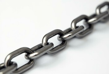 Obraz premium Steel chain with interlocking oval links, positioned diagonally on white background