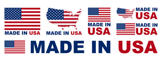 Made in USA badges and emblems. United state of America. of set collection illustrations.