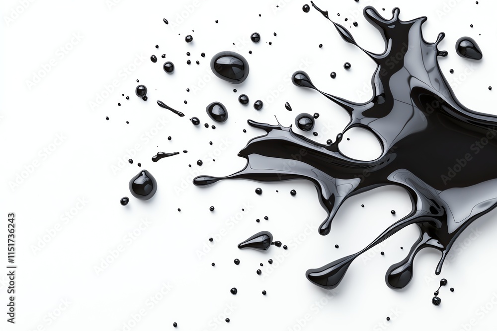 Poster abstract black ink splash on white background, creating a dynamic and artistic composition.
