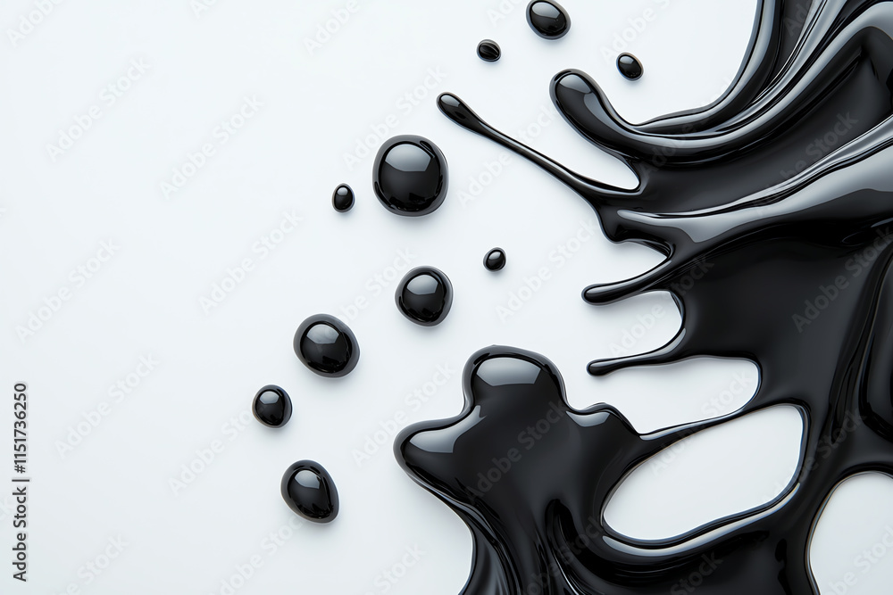 Poster black liquid splash on a white background creating an abstract, modern design. smooth texture and ar