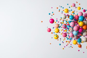 Colorful spheres scattered against a plain background.