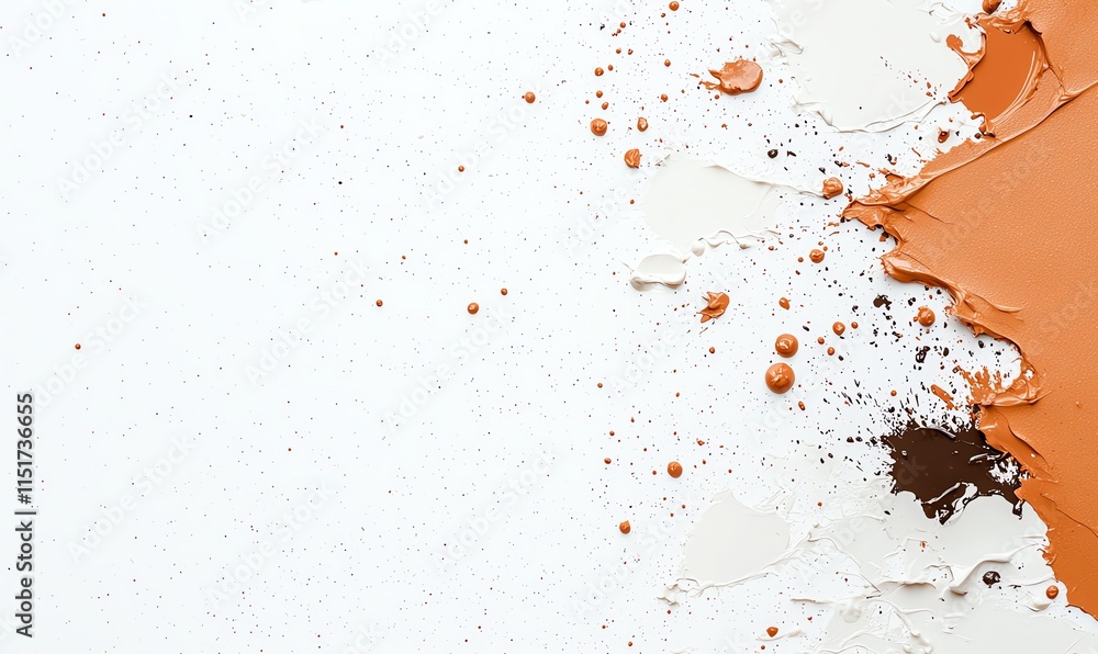 Poster abstract artistic background with splashes of orange and white paint, displaying texture and vibrant