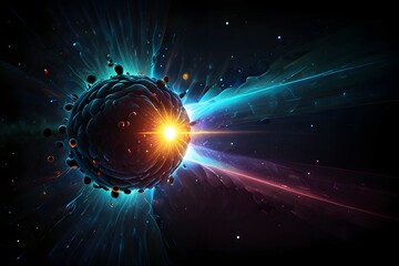 Infinity expansion of life. Vector infinity sign explosion background. Small particles strive out of center. Blurred debrises into rays or lines under high speed of motion. Burst, explosion backdrop.
