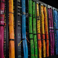 Obraz premium with colorful fiber-optic cables Generative AI