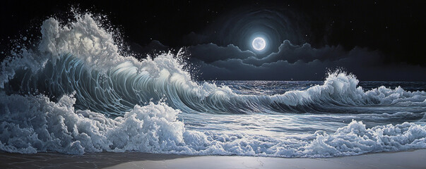 Surreal waves, dark background, surrealism, nature photography masterpiece