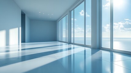 Fototapeta premium Empty room 3d render with clean architecture, smooth walls, and soft shadow detailing, minimalist style