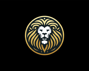 Gold Lion Icon Logo Design Vector Template. Lion Head, Face, Logo illustration.