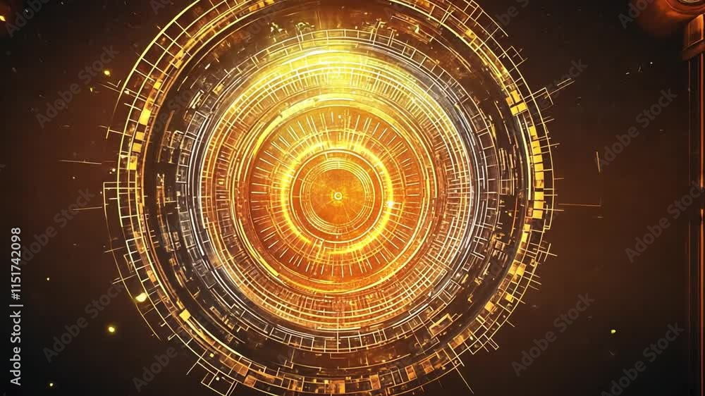 Aufkleber golden abstract technology interface: a mesmerizing abstract digital interface pulsates with energy,