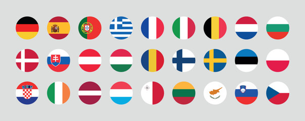 Fototapeta premium Flag of All European Union member countries. European Union countries Round flag Bundle.