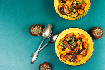 A bowl of vegetable stew.
