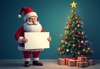 Santa Claus holding a blank paper