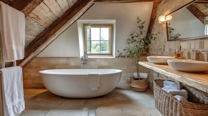 Rustic Chic Bathroom Retreat: A Luxurious Escape in a Charming Countryside Setting