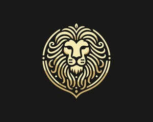 Gold Lion Icon Logo Design Vector Template. Lion Head, Face, Logo illustration.