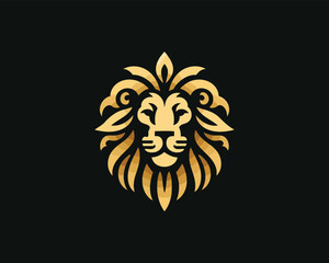 Gold Lion Icon Logo Design Vector Template. Lion Head, Face, Logo illustration.