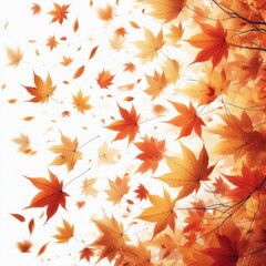 Autumn maple leaves fluttering in the air. Movement and natural flow with isolated on white background.
