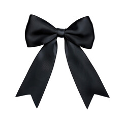 Elegant black ribbon bow with long tails, hyperrealistic watercolor style on dark background