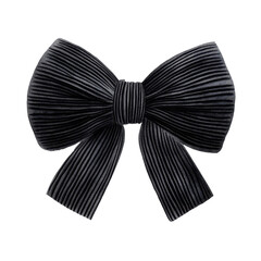 Black ribbed bow with hyperrealistic watercolor style, isolated on transparency background
