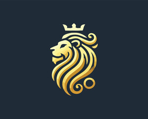 Gold Lion Icon Logo Design Vector Template. Lion Head, Face, Logo illustration.