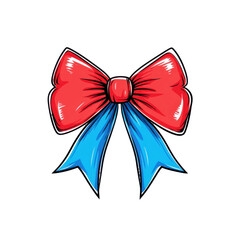 vibrant red and blue cheerleader bow with glossy finish and cartoon style