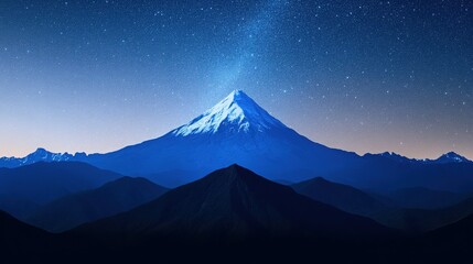 Fototapeta premium A breathtaking view of a snow-capped mountain under a starlit sky, showcasing the beauty of nature in a serene landscape.