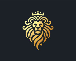 Gold Lion Icon Logo Design Vector Template. Lion Head, Face, Logo illustration.
