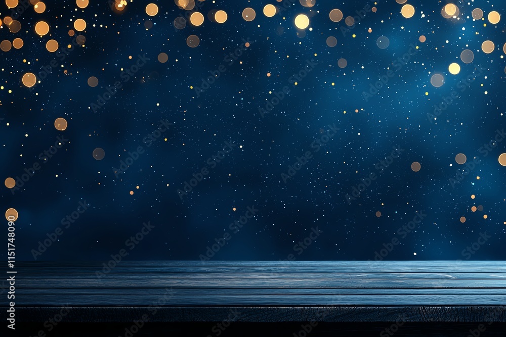 Poster a captivating abstract blue background with golden bokeh lights creating a festive and magical atmos