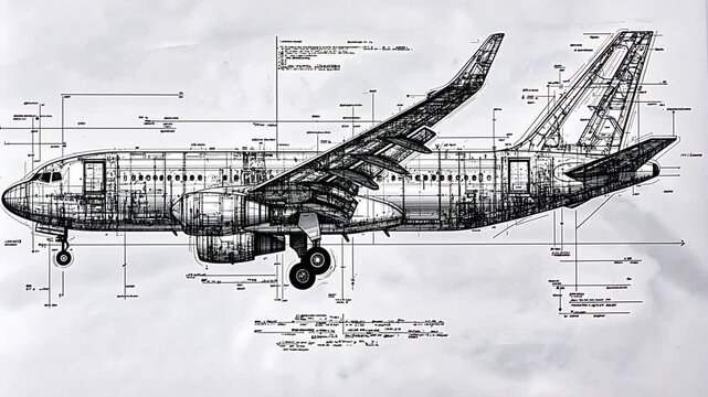 Airplane Blueprint:Detailed Ink Drawing
